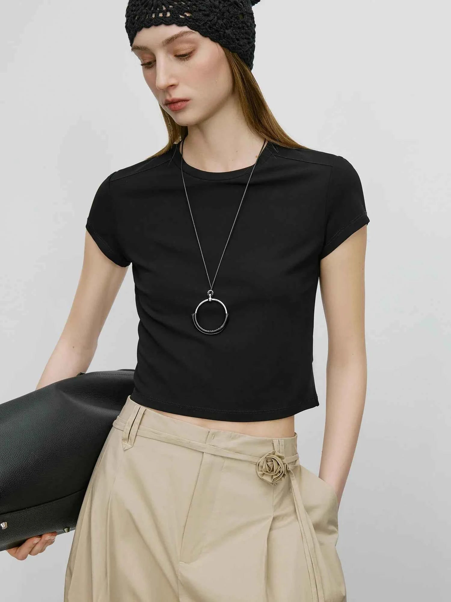 Women Hip Hop Black Slim Fit Ice-Feel T-Shirt