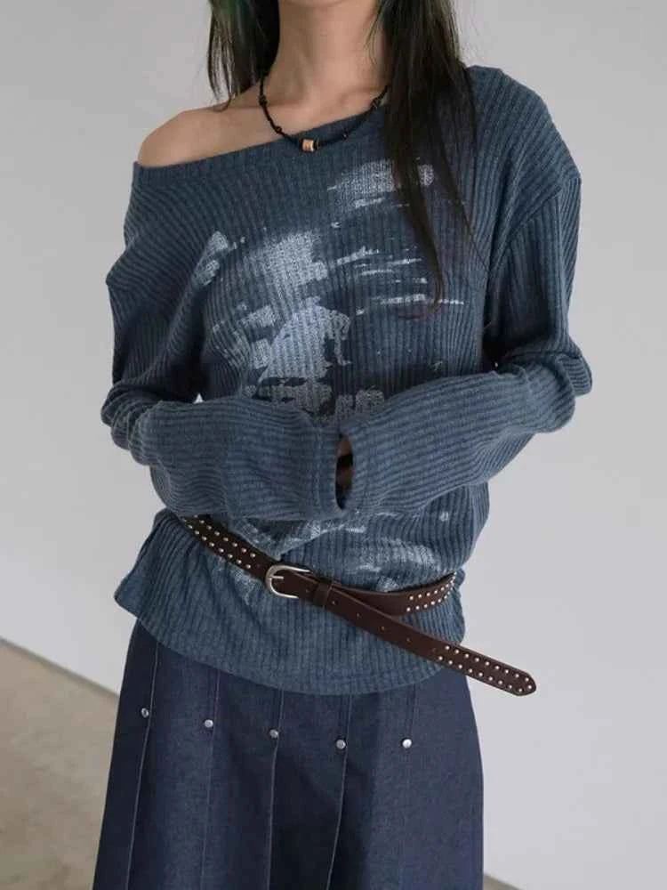 Sweet Grunge Collar Printing Long Sleeve T-Shirt