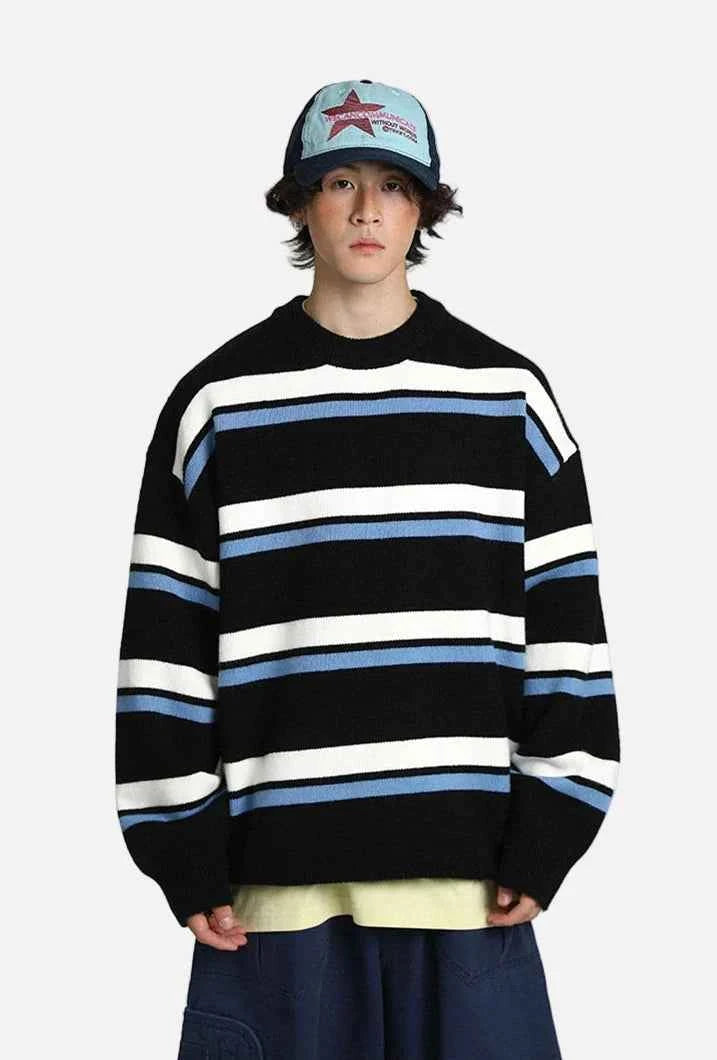 Streetwear Striped Knit Casual Sweater