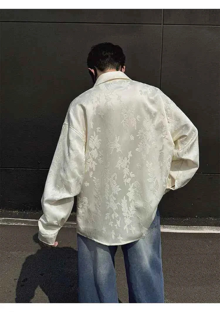 Solid Color Jacquard Lapel Pocket Shirt