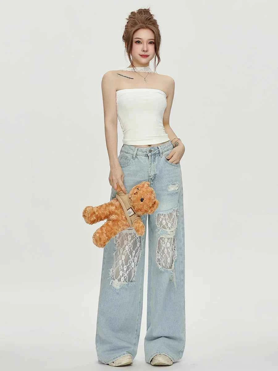Vintage Destroyed Hollow Out Baggy Jeans