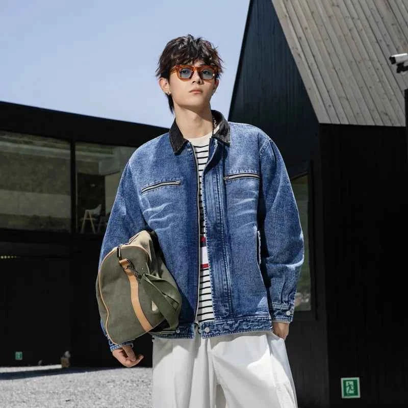 Trendy American Motorcycle Denim Jacket