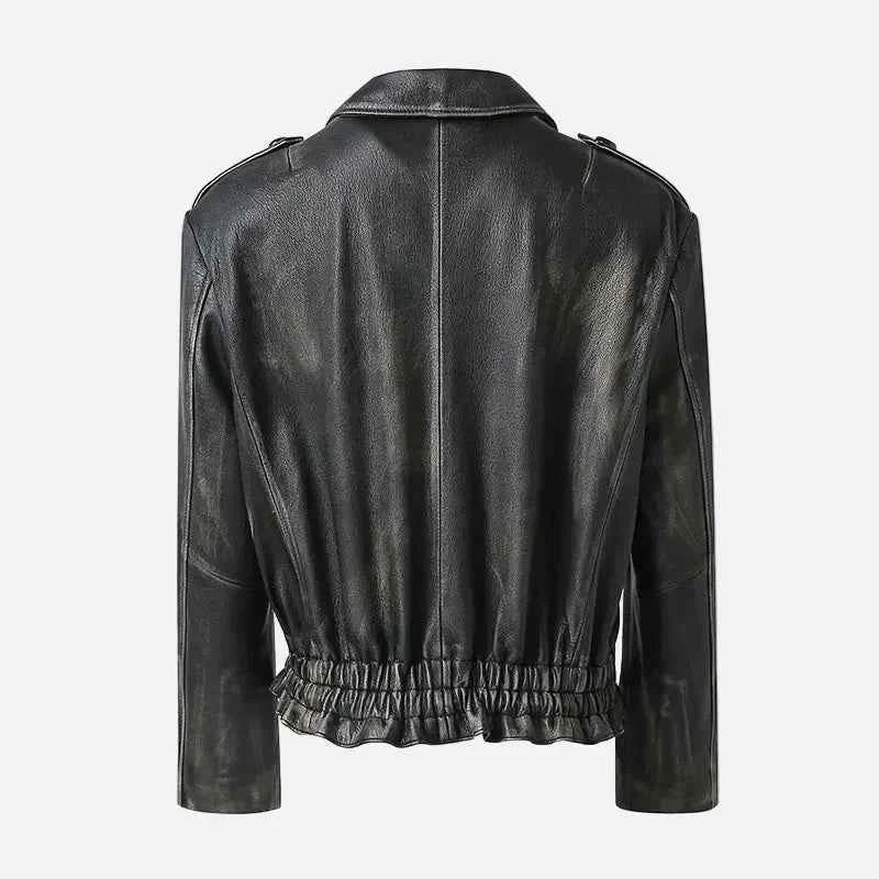 Real Sheepskin Distressed Leather Zipper Jacket
