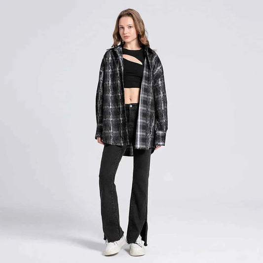 Women Retro Plaid Overshirt Long Sleeve Shirt