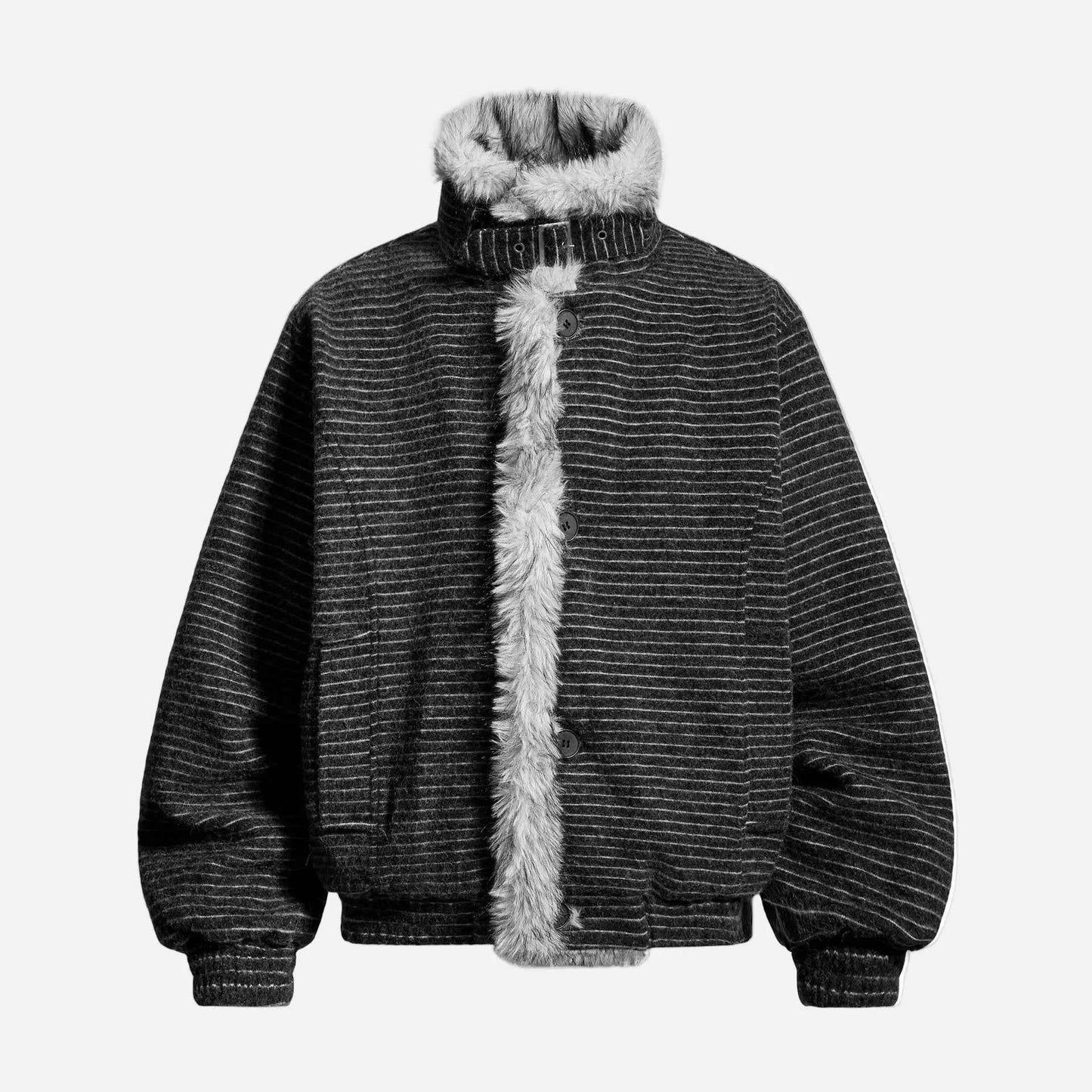 Warm Striped Fleece Lined Fur Jacket