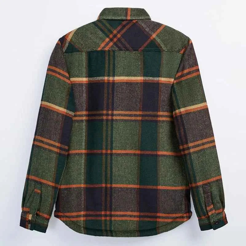 Warm Fleece Lined Corduroy Plaid Long Sleeve Shirt