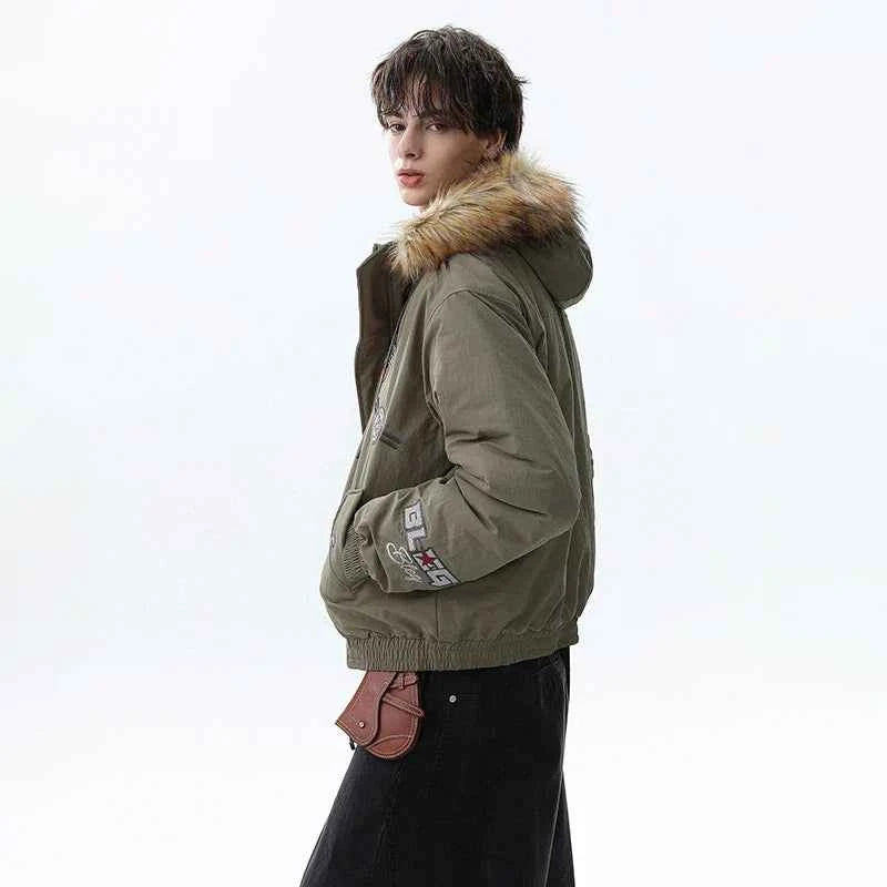 Handsome Original Embroidered Faux Fur Hooded Jacket