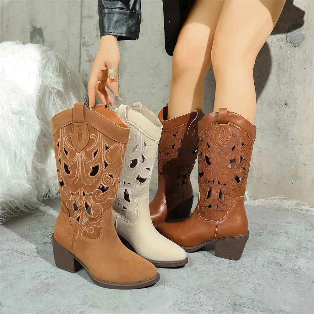 Western Style Embroidered Harness Cowboy Boots