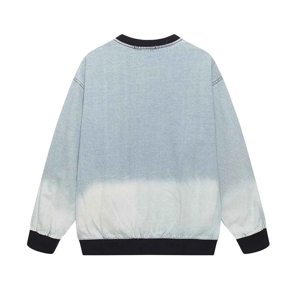 Y2K Starry Apple Embroidered Denim Sweatshirt