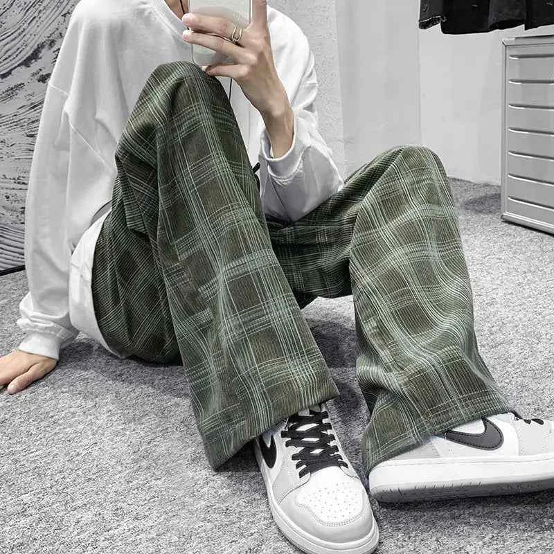 Streetwear Hip Hop Plaid Corduroy Wide Leg Pants