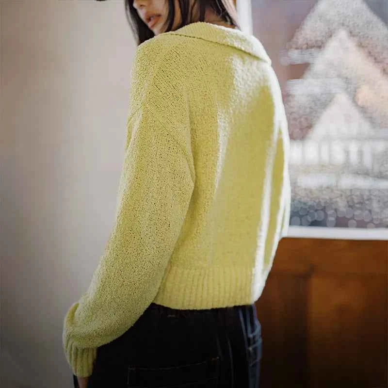 Yellow Ribbed Cropped Knitwear Sweater