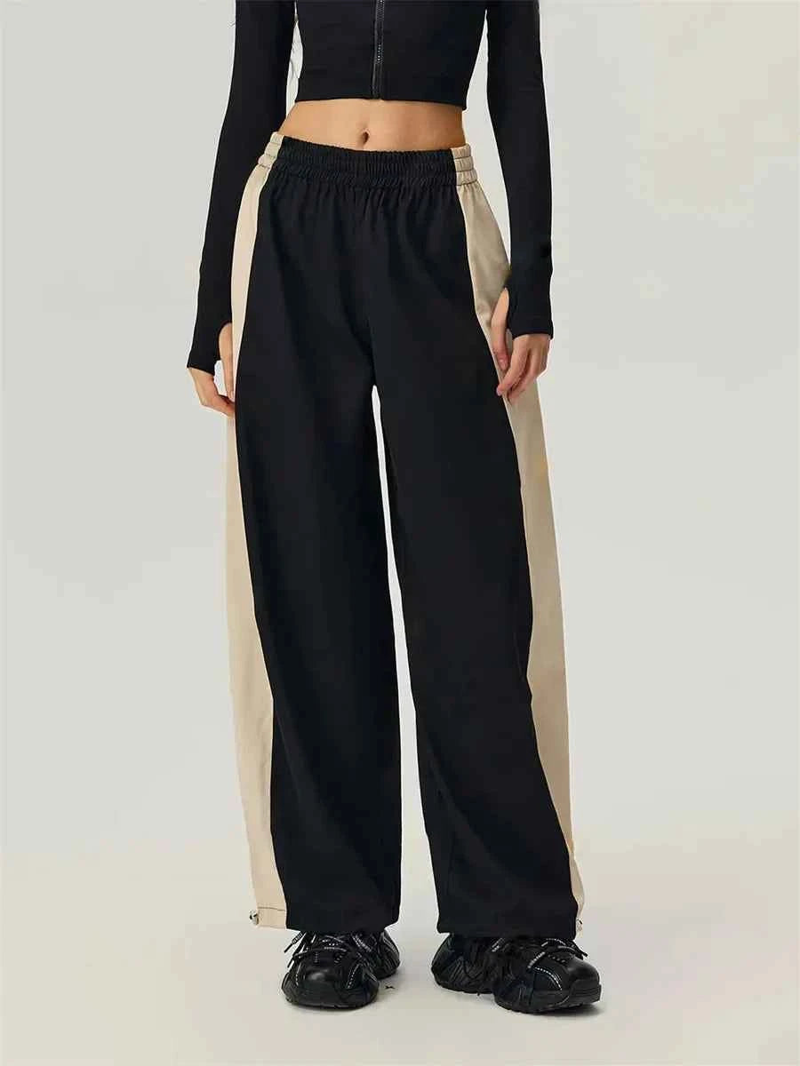 Color Block Elastic Waist Retro Sweatpants