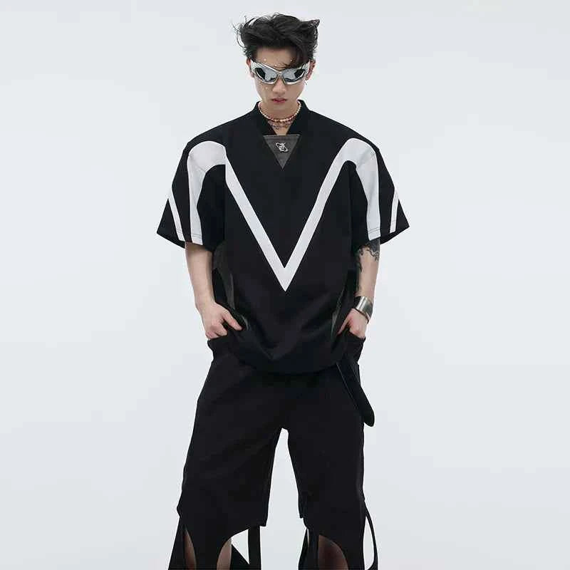 Color Contrast Design Short Sleeve T-Shirt
