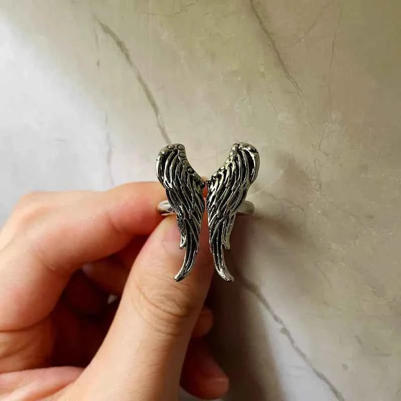 Handmade Retro Silver Angel Wings Ring