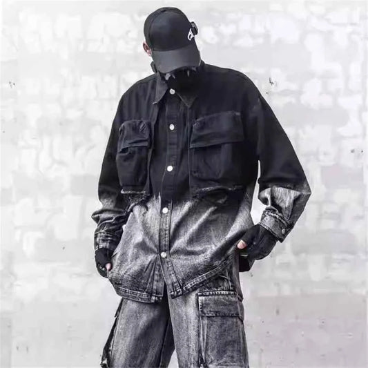 Cool Streetwear Vintage Gradient Denim Jacket