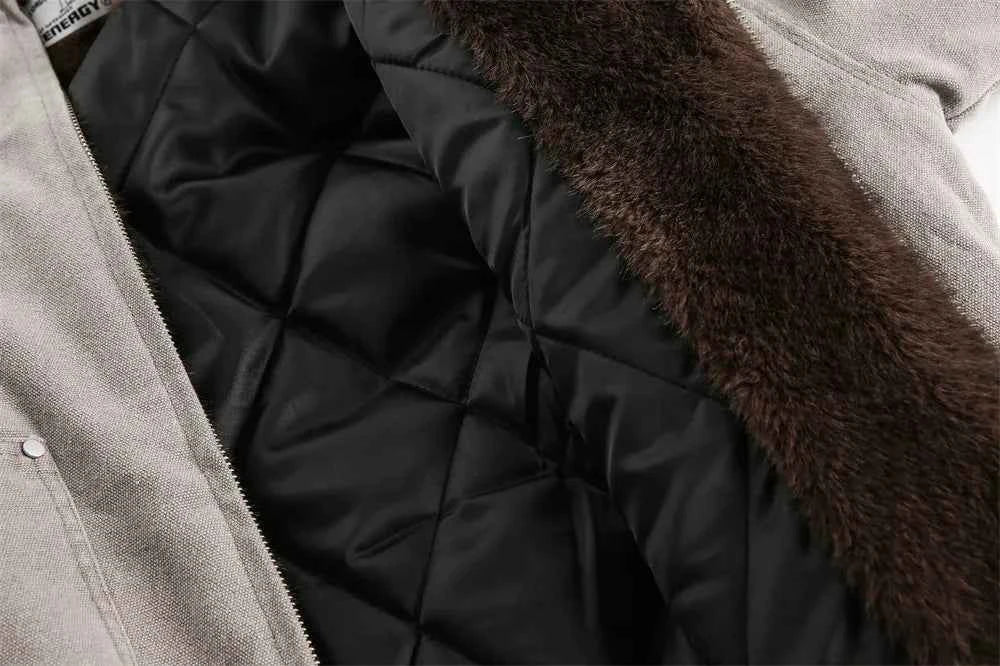 Unique Quilted Retro Winter Cargo Fur Jacket