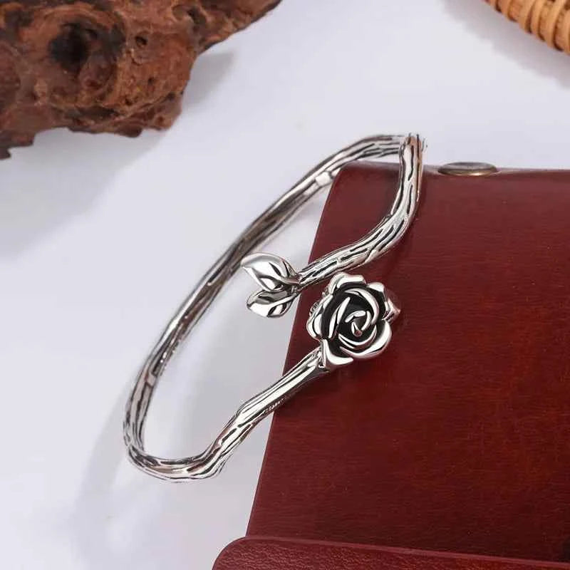Vintage Flower Rose Leaf Asymmetric Bracelet