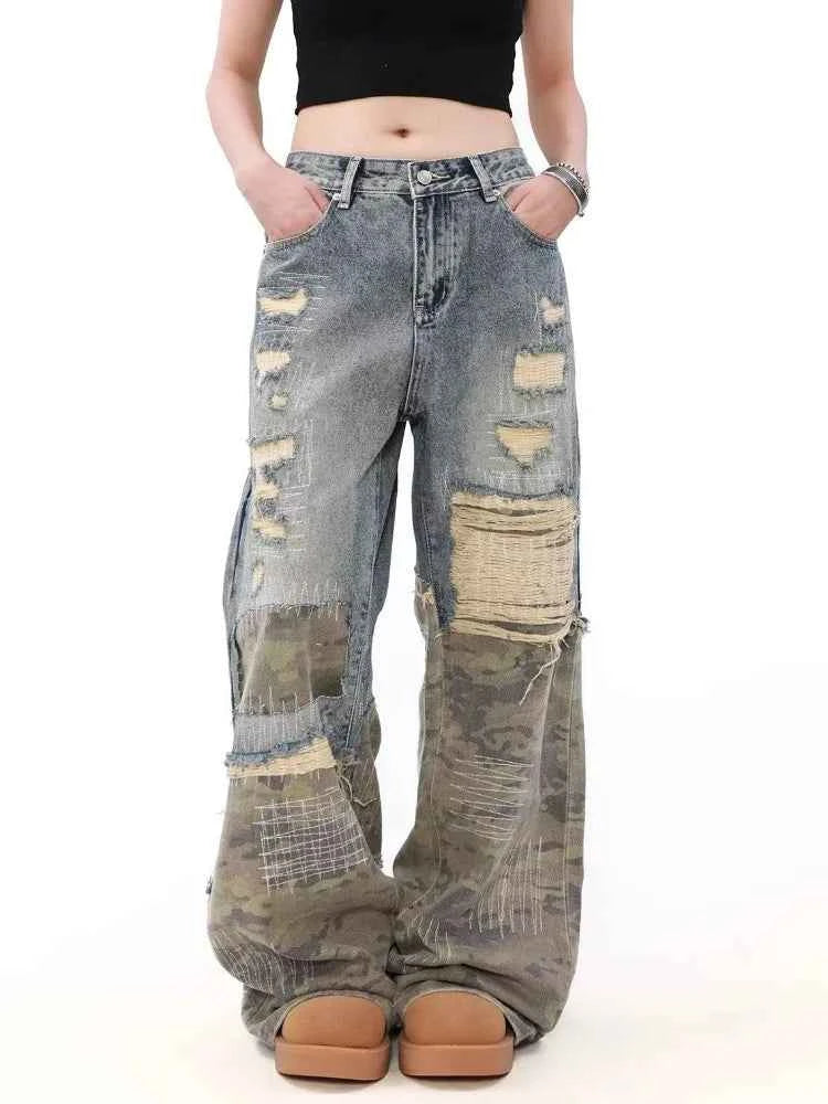 Vintage Washed Blue Ripped Baggy Jeans