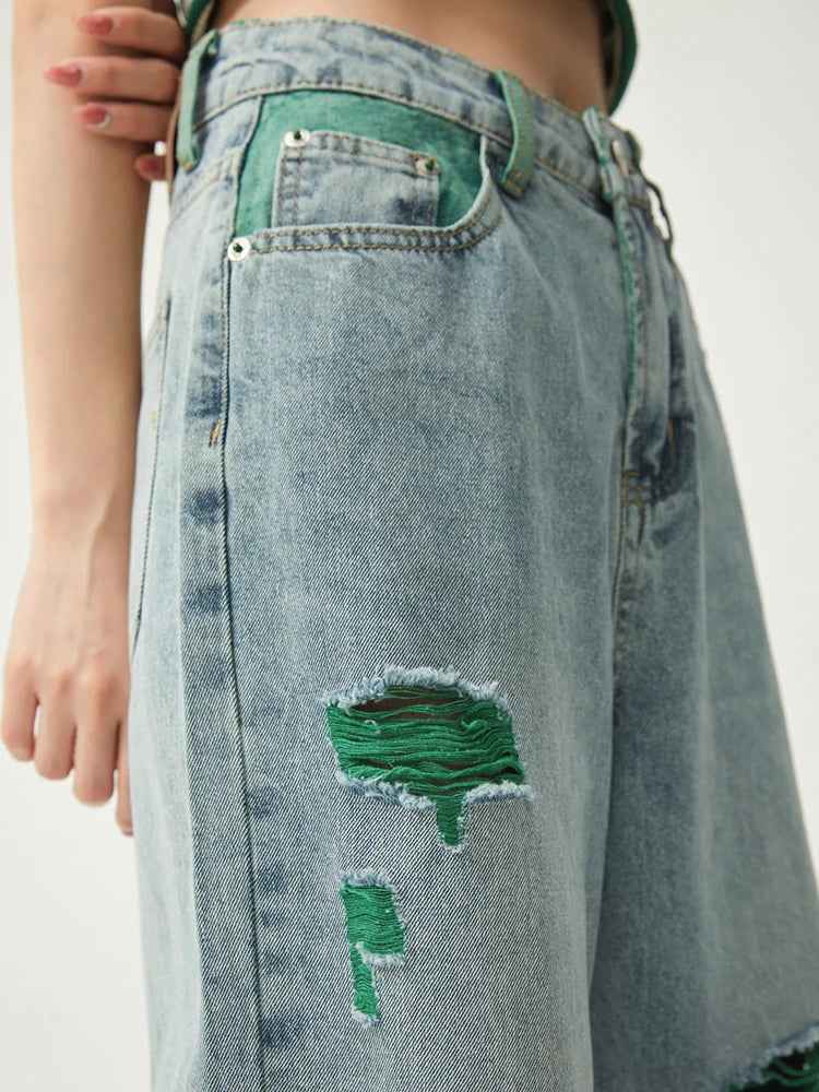 High Waist Wide Leg Distressed Ripped Jeans