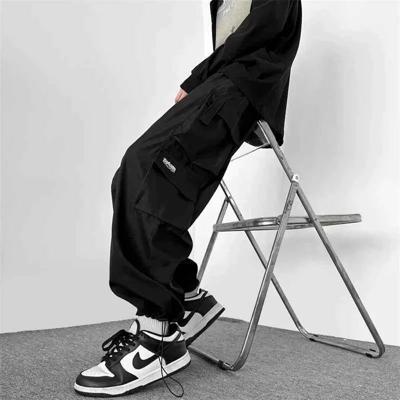 Vintage Cargo Pocket Drawstring Baggy Wide Pants