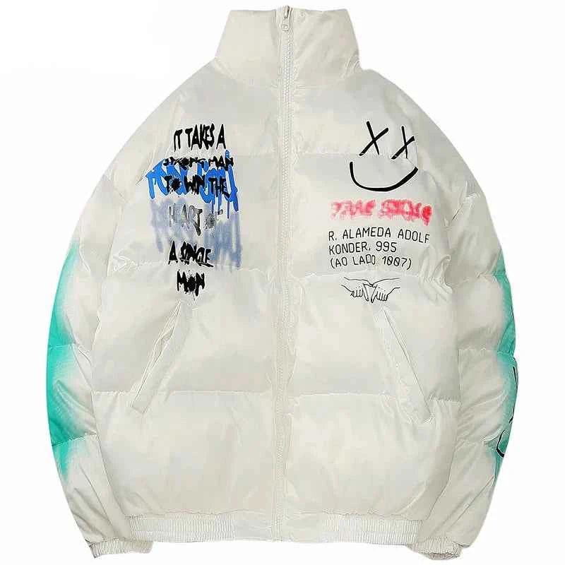 Streetwear Graffiti Print Winter Padded Puffer Jacket