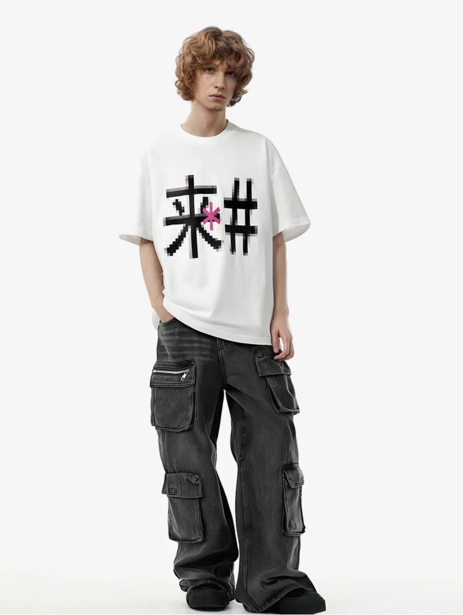 Chinese Characters Print Loose Crew T-Shirt - Luxuryurbanwear