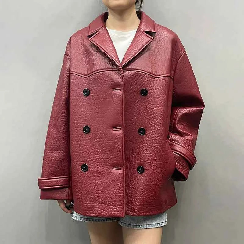 Autumn Loose Fit Genuine PU Leather Jacket