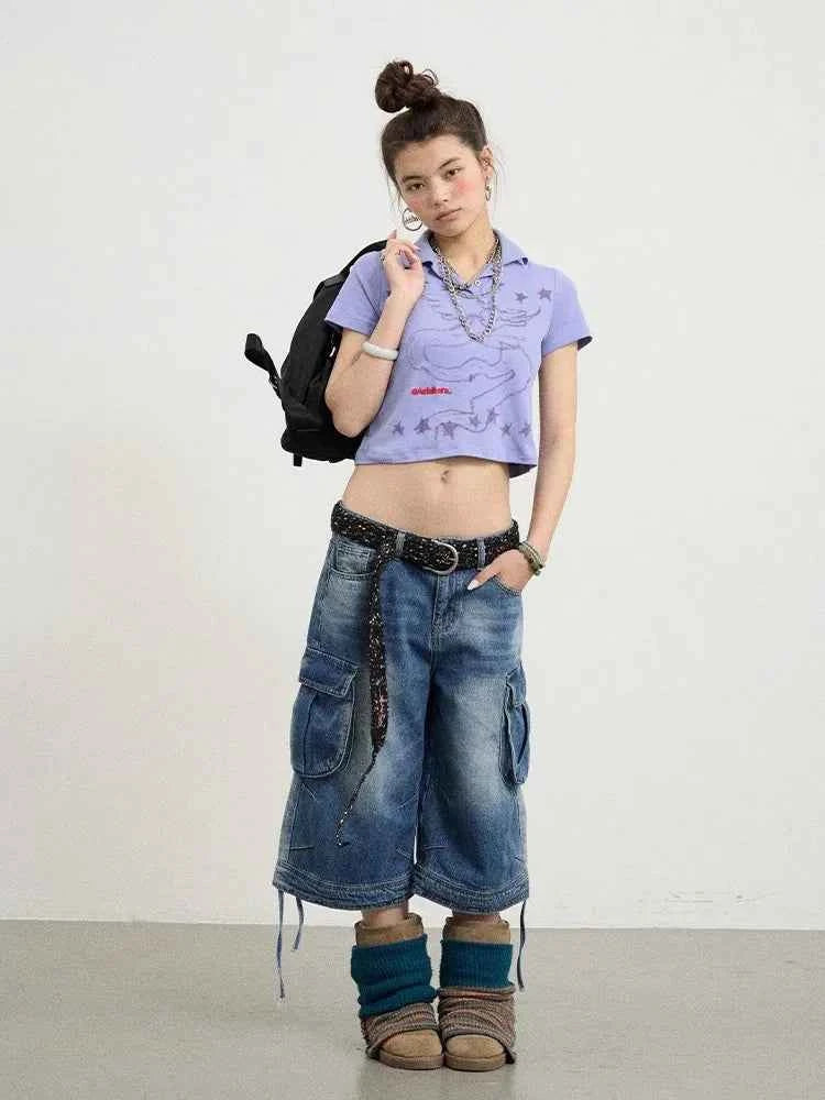 Vintage Cozy Drawstring Cargo Denim Jorts