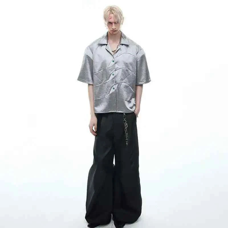 Luxury Embossed Glossy Stripe Short Sleeve Shirt