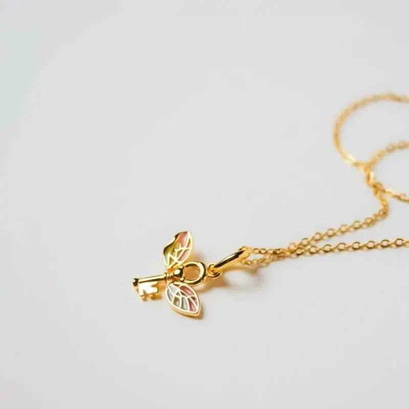 Colorful Golden Angel Wing Pendant Necklace