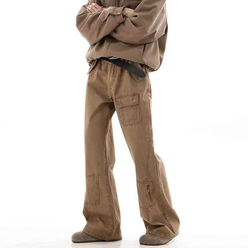 Durable Cargo Pocket Wide Leg Jeans