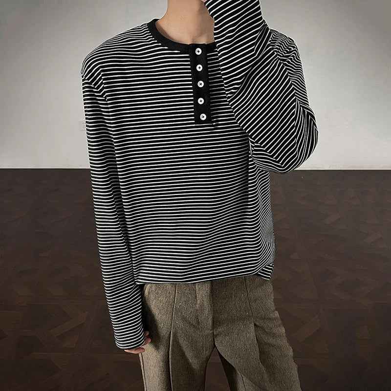 Y2K Striped Breasted Long-Sleeved T-Shirt