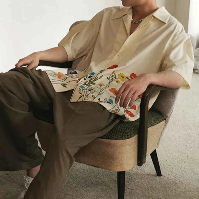 Breathable Floral Print Loose Fit Lapel Shirt