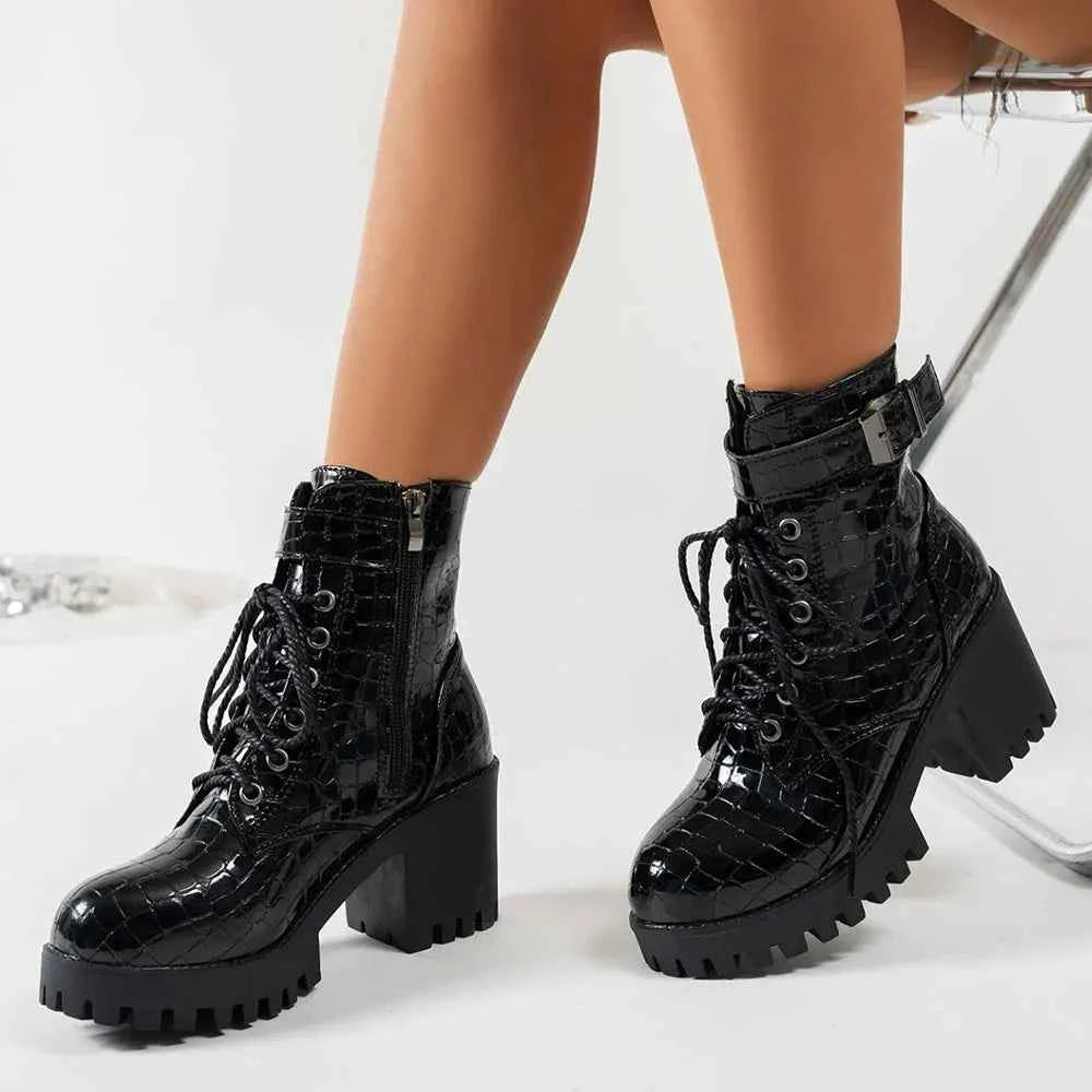 Gothic Black Platform Buckle Strap Boot