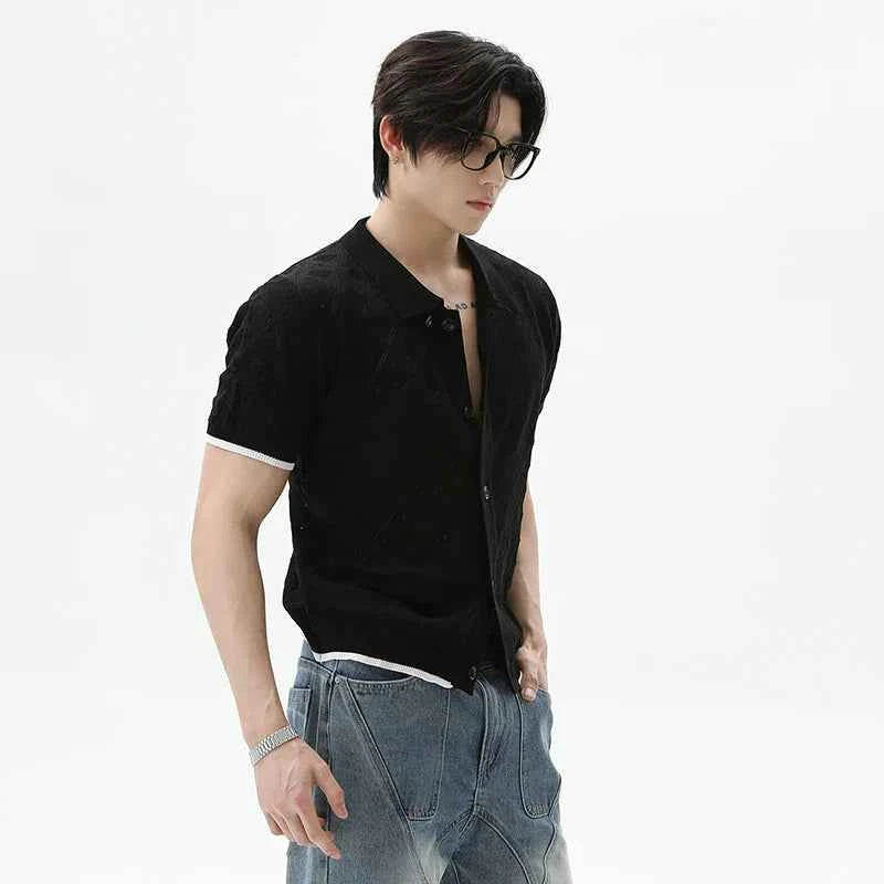 Casual Hollow Out Knit Short-Sleeve Shirt
