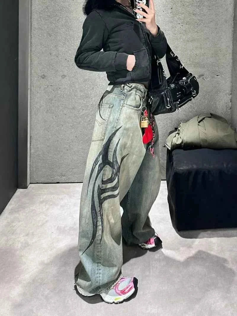 Blue Wash Gothic Print High Jeans