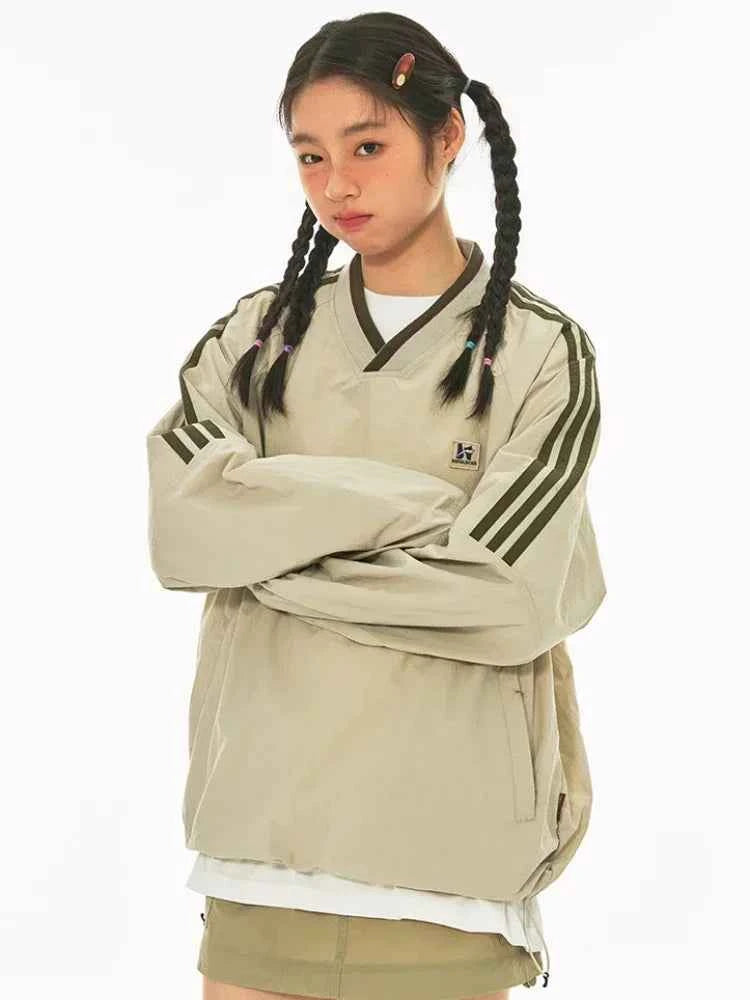 Y2K Retro Stripe Oversize Baseball Sweatshirt