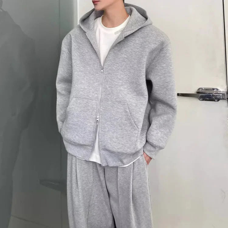 Plain Color Double Zipper Hoodie