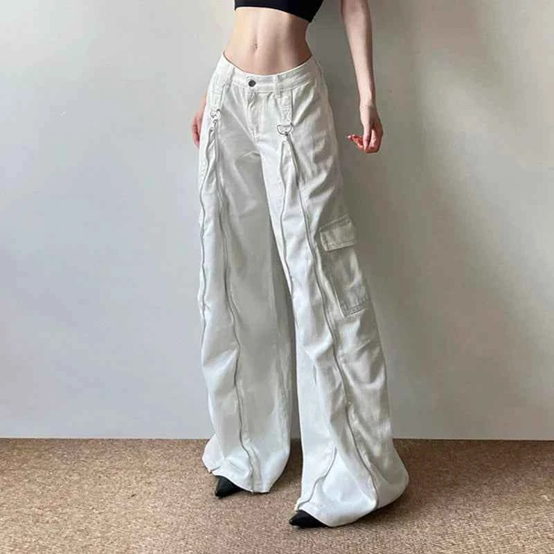 Streetwear Zipper High Waist Patchwork Denim Jeans