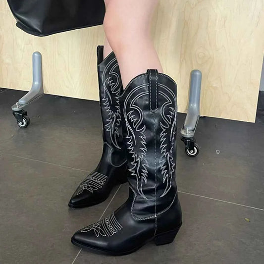 Retro Vintage Chain-Accent Cowboy Boots
