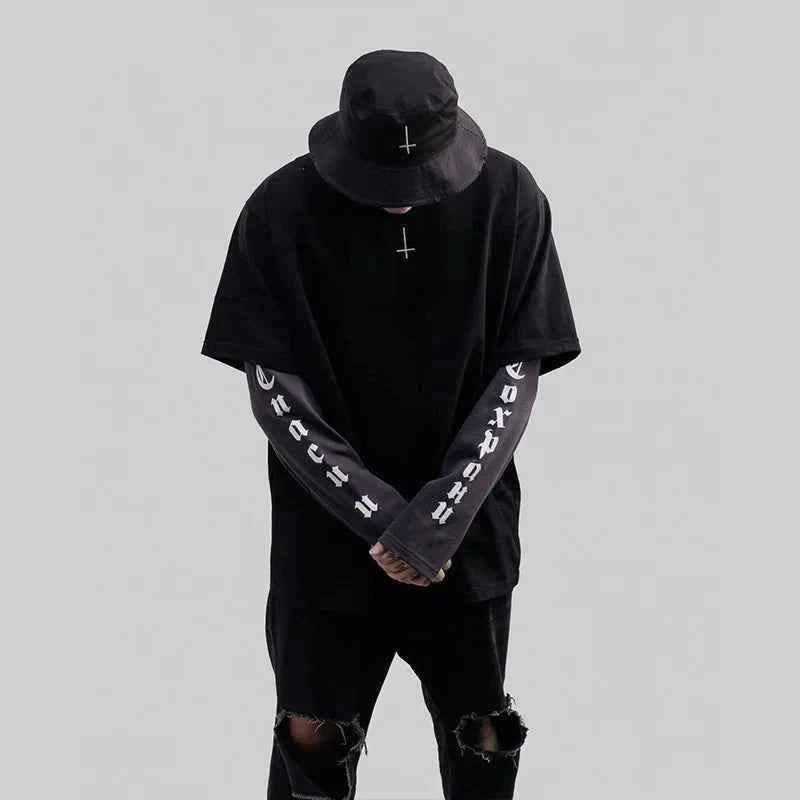 Oversized Long Sleeve Embroidered Cross T-Shirt