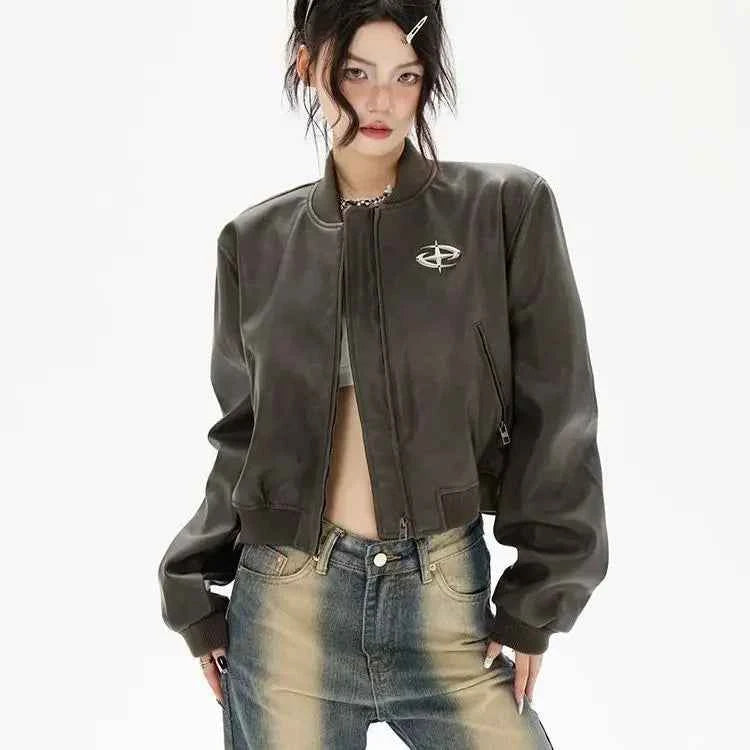 Women Vintage American Motorcycle Leather Jacket