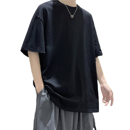 Loose Round Neck Plain T-Shirt