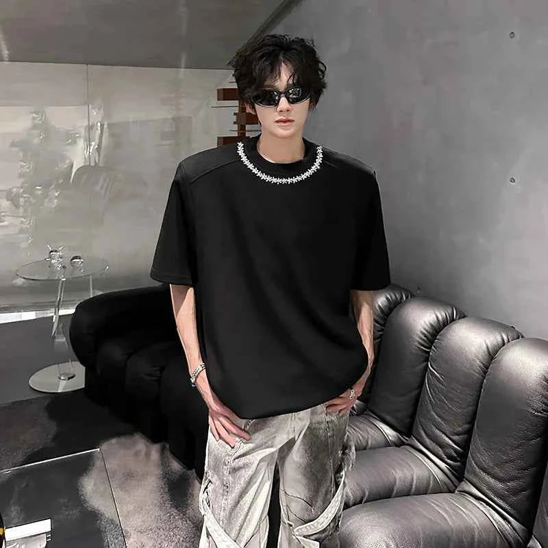 Vintage Oversized Loose Chain Shoulder Pad T-Shirt