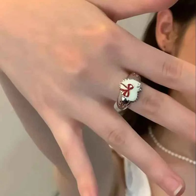 Sweet Heart Red Bow Rings