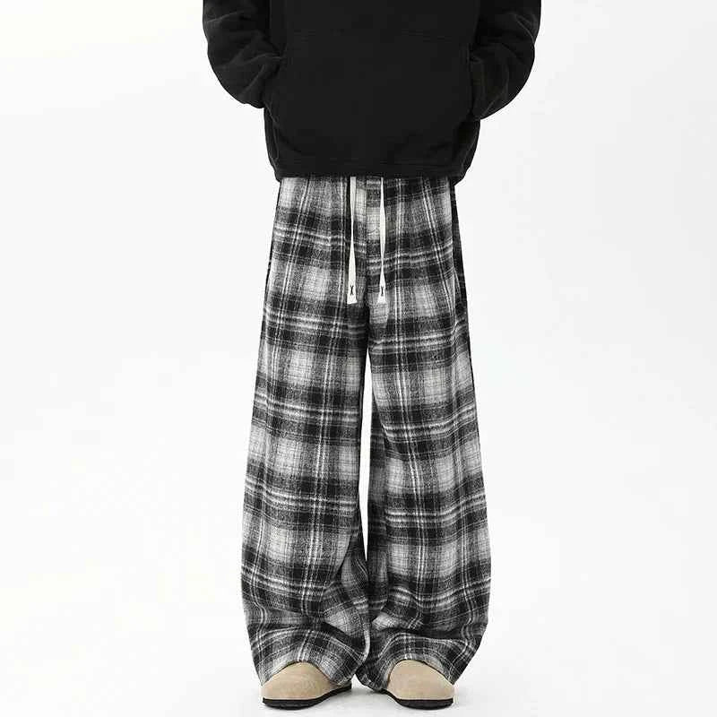 Effortless Checkered Wide Leg Casual Jogger