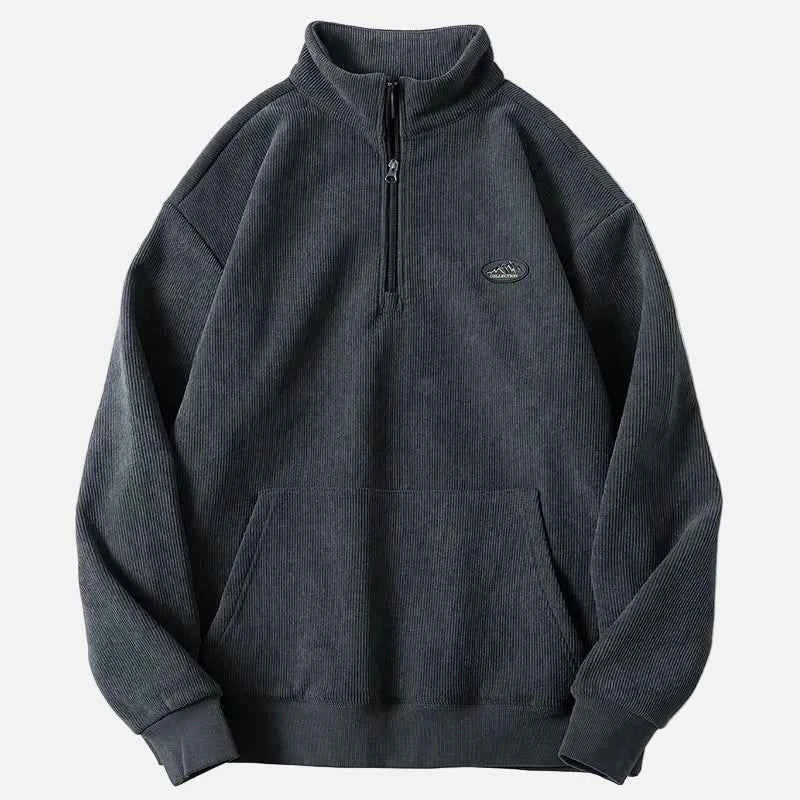 Japanese Streetwear Corduroy Half Zip Sweatshirt