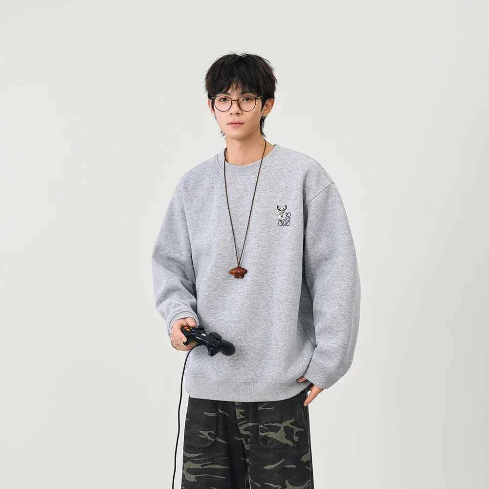 Cozy Embroidered Logo Crew Neck Sweatshirt