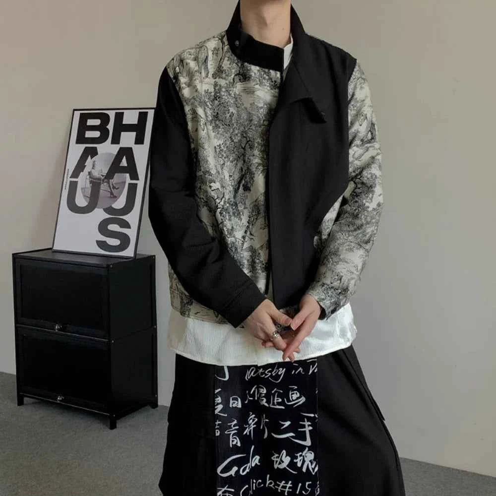 Streetwear Ink Painting Jacquard Patchwork Jacket