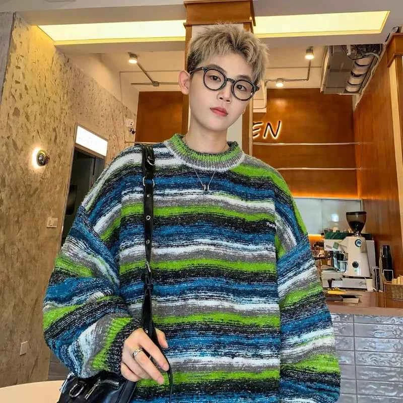 Retro Gradient Embroidery Round Neck Knit Sweater